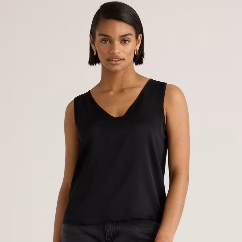 Quince Washable Stretch Silk Tank in Black - L